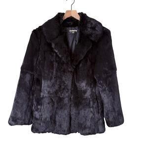 Vintage Women M‎ Black Rabbit Fur Coat